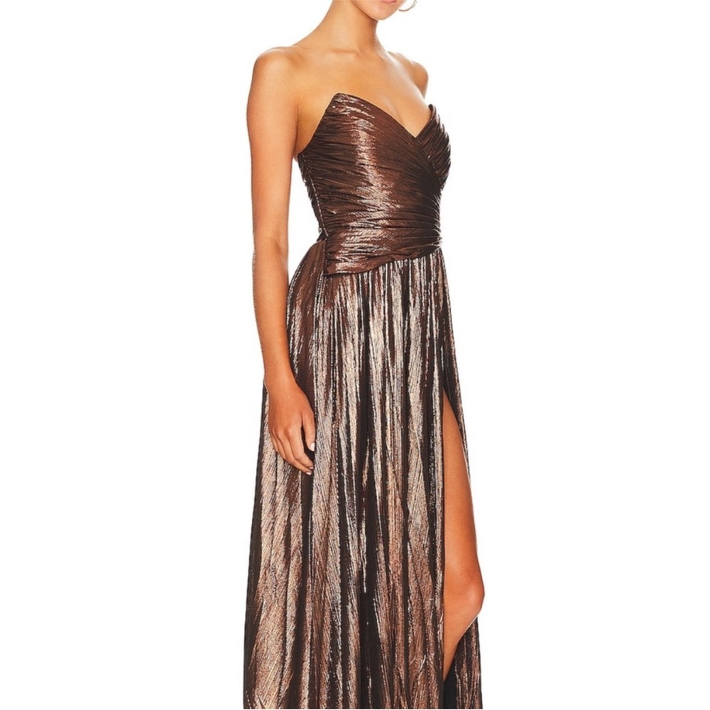Retrofete Strapless Metallic Brown Dress
